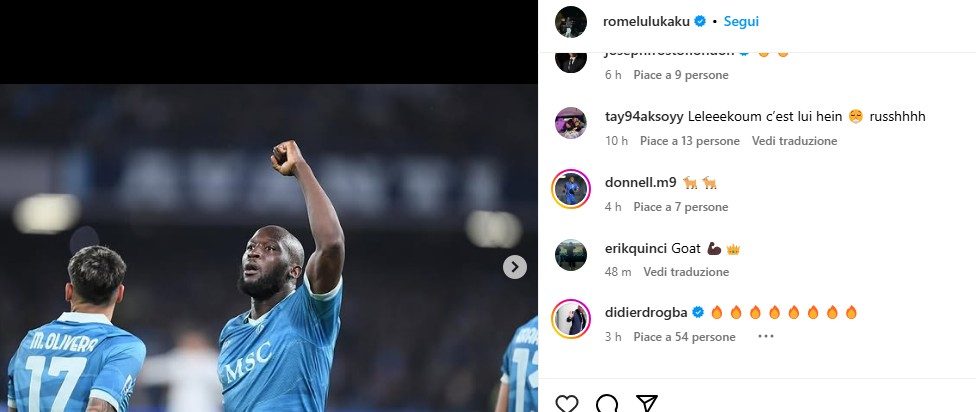 Didier Drogba esulta per il gol di Romelu Lukaku contro l'Empoli