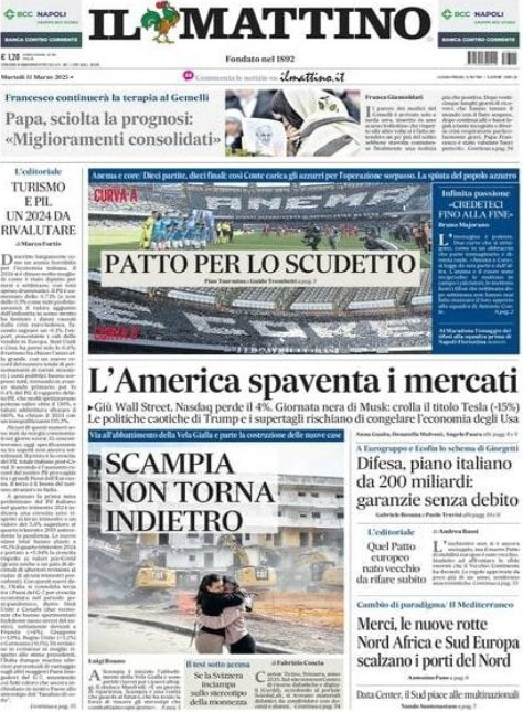 Prima Pagina Il Mattino 11 marzo 2025