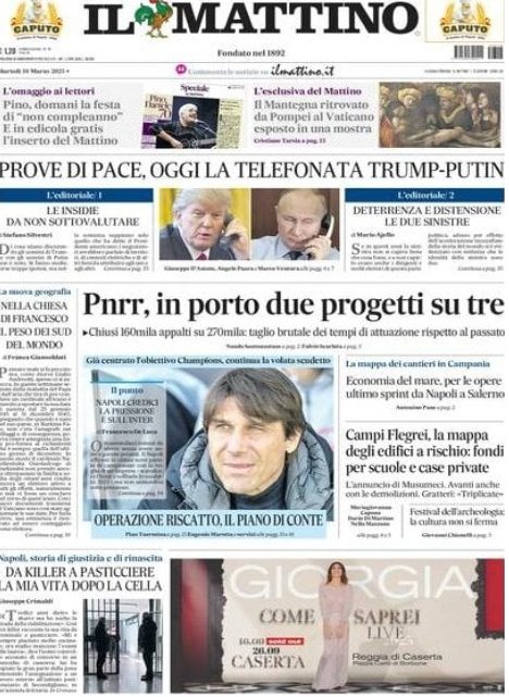 Prima pagina Il Mattino 18 marzo 25