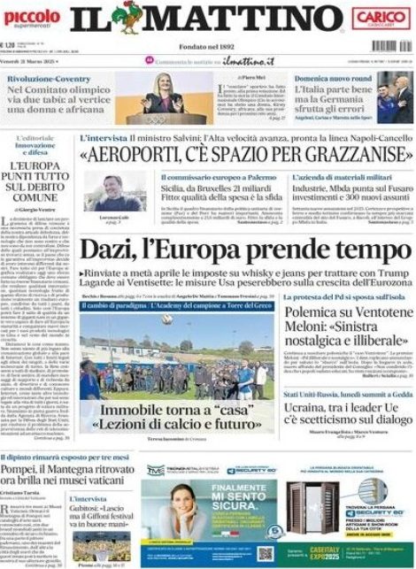 Prima pagina Mattino 21 marzo