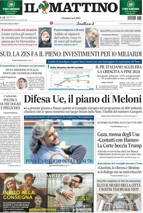 Prima pagina Mattino 6 marzo 2025