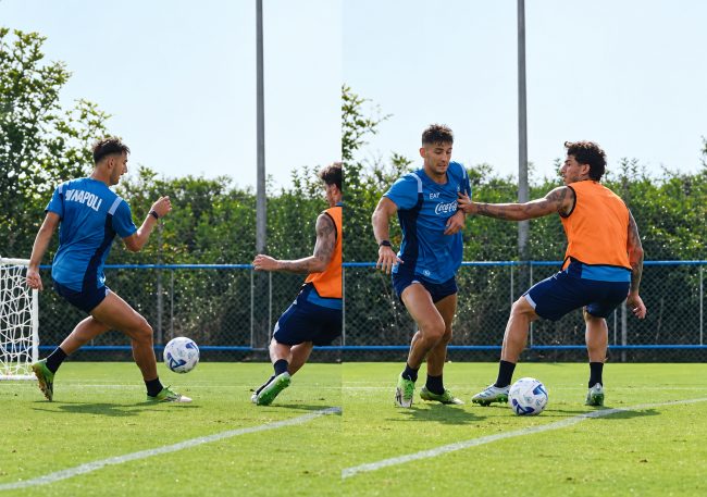 Dribbling di Lucca contro Marianucci in allenamento