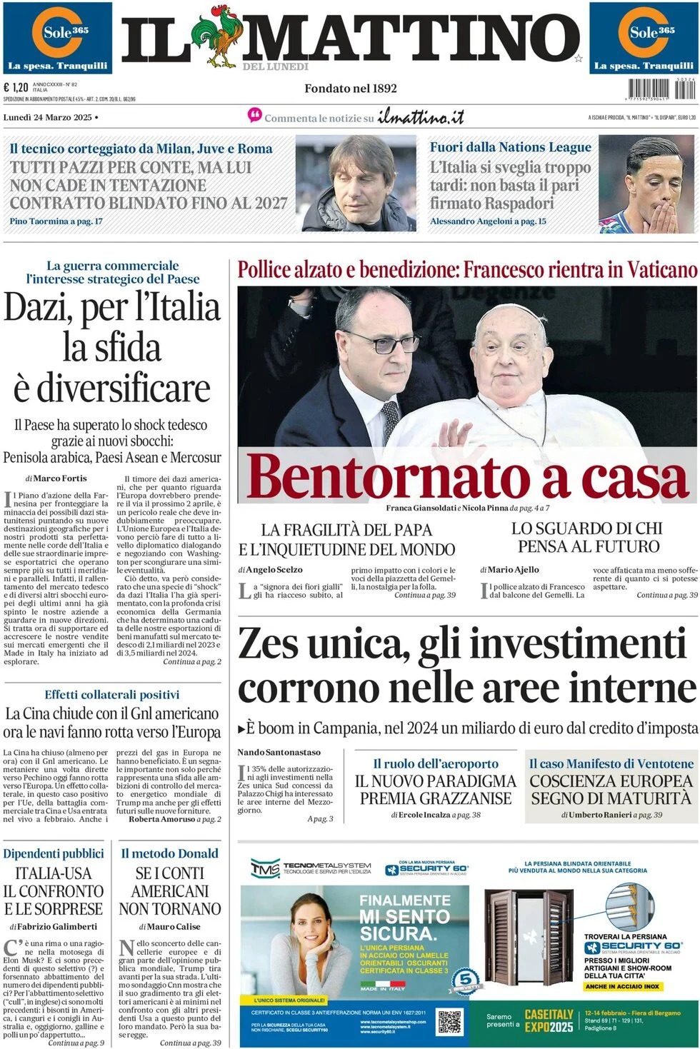 Prima pagina Il Mattino 24/03/2025