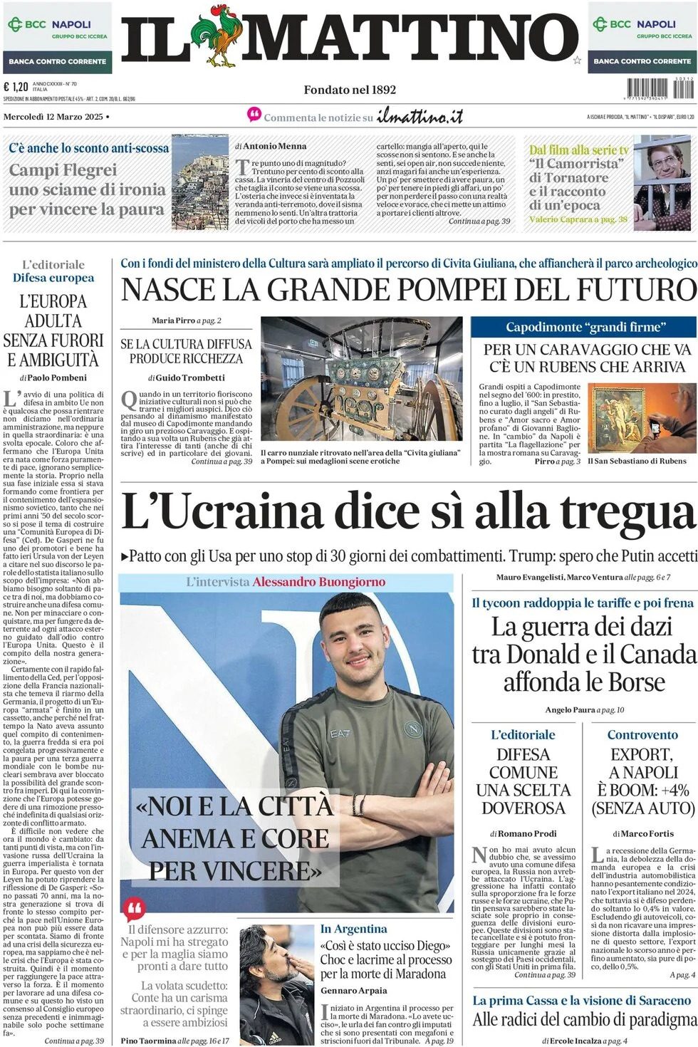 Prima Pagina Il Mattino del 12/03/2025