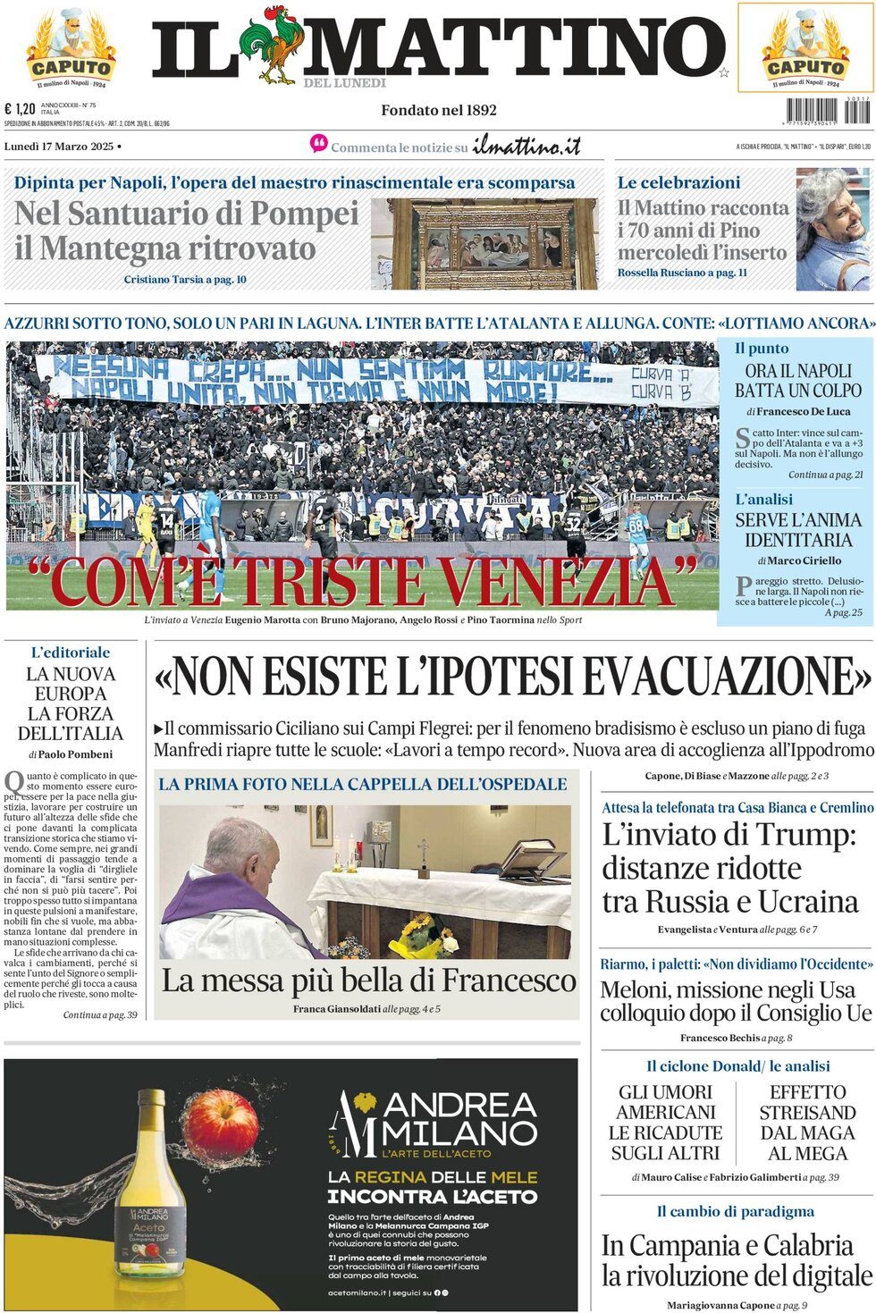 Prima Pagina Il Mattino del 17/03/2025