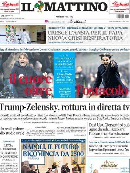 Il Mattino, prima pagina del 1 marzo 2025