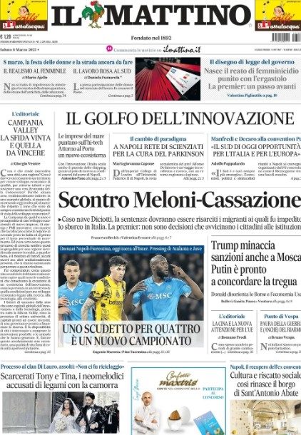 prima pagina Il Mattino 8 marzo 2025