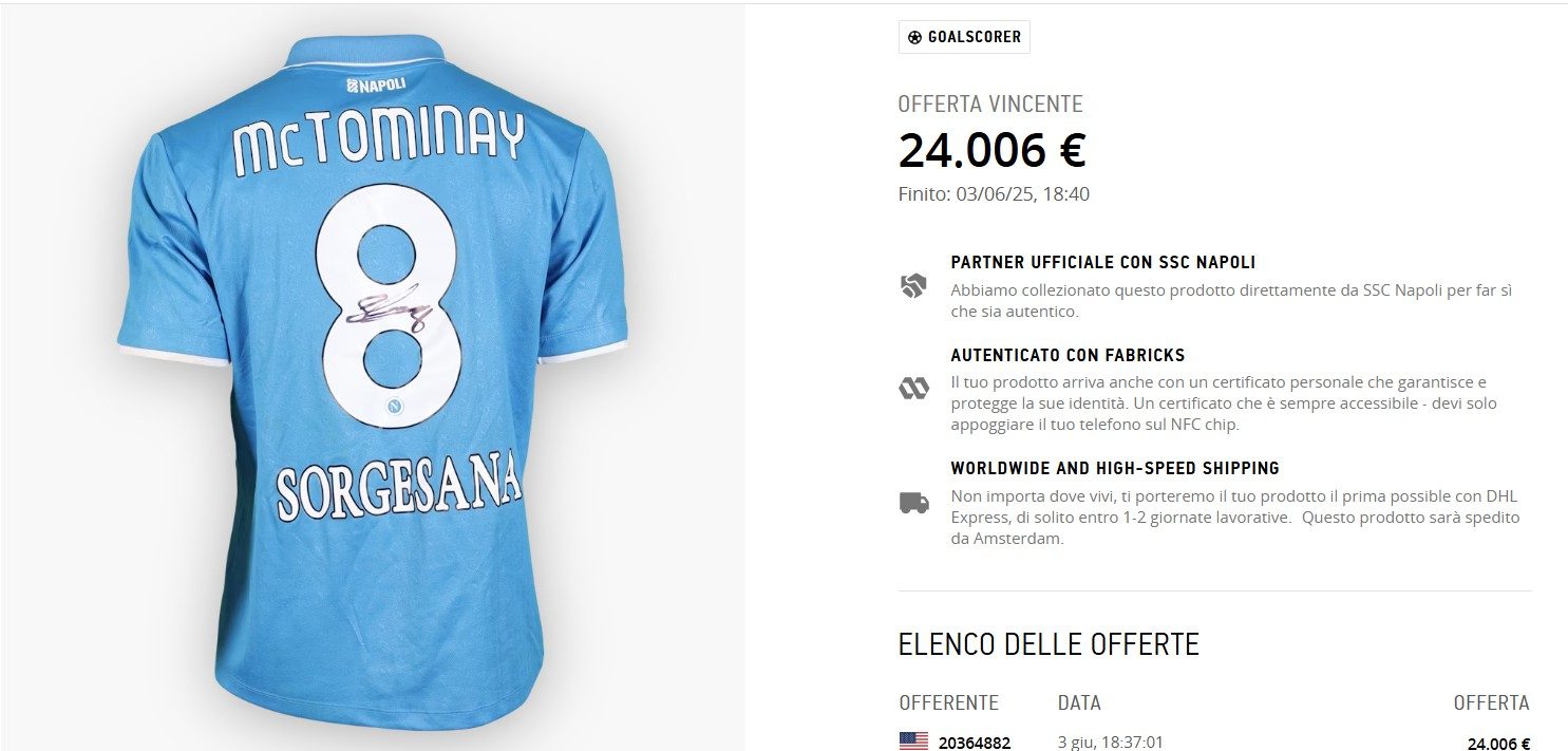 Maglia di McTominay venduta all'asta