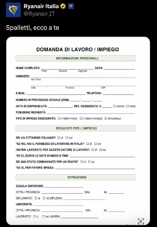 Sfott&ograve; di Ryanair a Spalletti